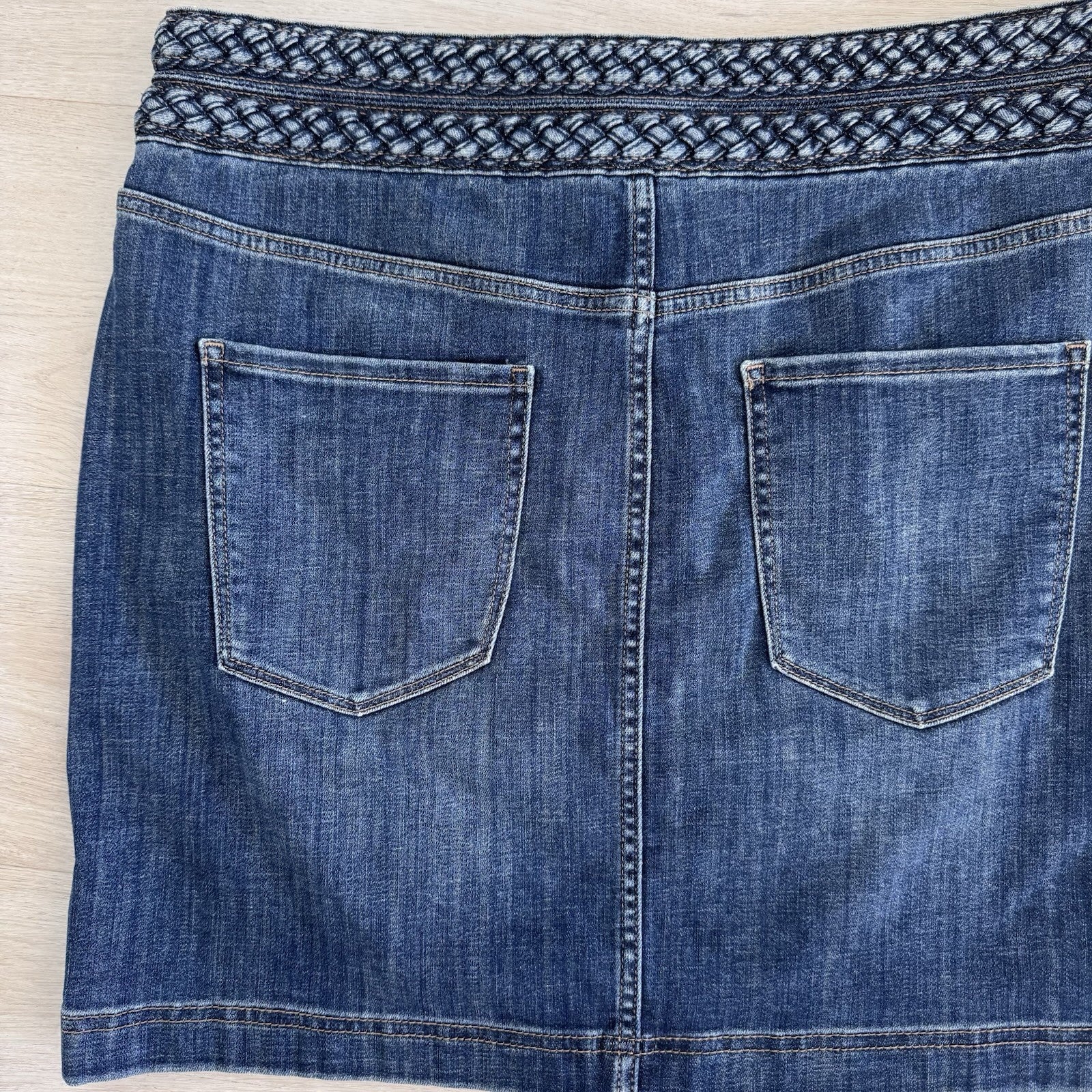 WHBM Denim Mini Skirt 14 Braided Waist Provence Authentic NWT