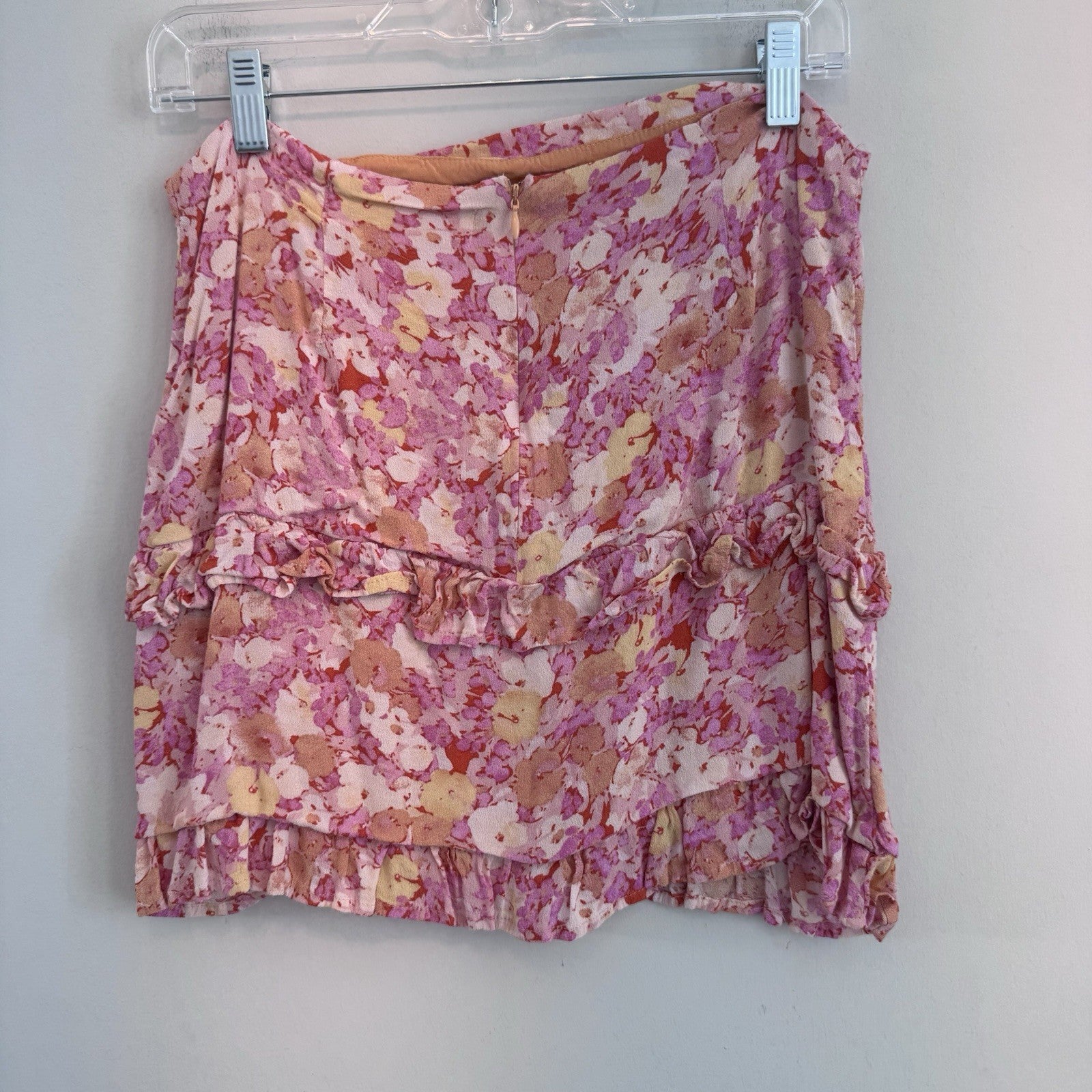 Her Entire Name Says Grace Floral Ruched Mini Skort Pink Ruffle Size L Boho
