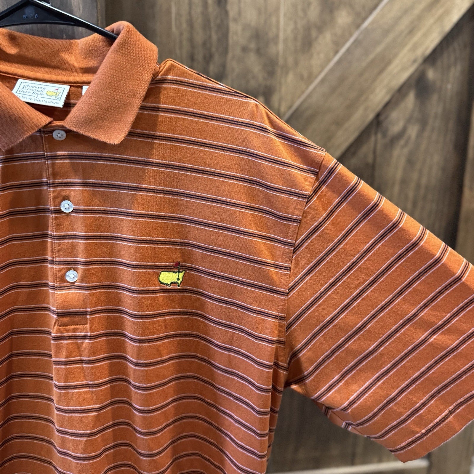 Vintage Augusta National Golf Polo Shirt Large Stripe 100% Pima Cotton Masters