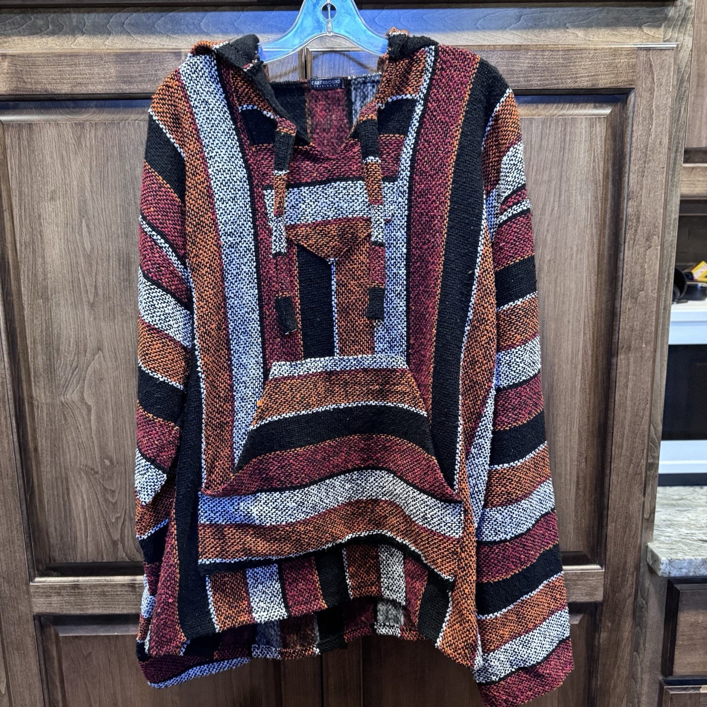 Earthbound Trading Co Baja Hoodie Large Multicolor Woven Pullover Boho Surf
