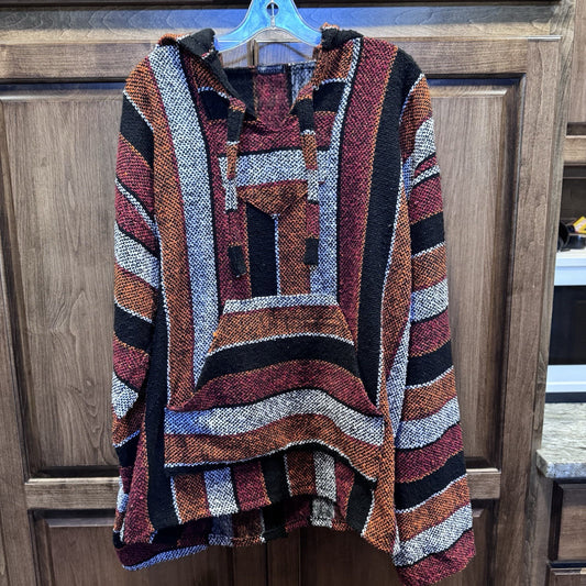 Earthbound Trading Co Baja Hoodie Large Multicolor Woven Pullover Boho Surf