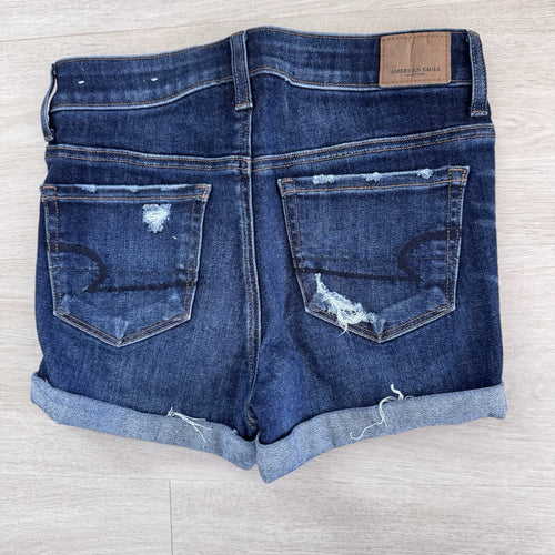 American Eagle Women’s Hi Rise Shortie Shorts 0 Distressed Stretch