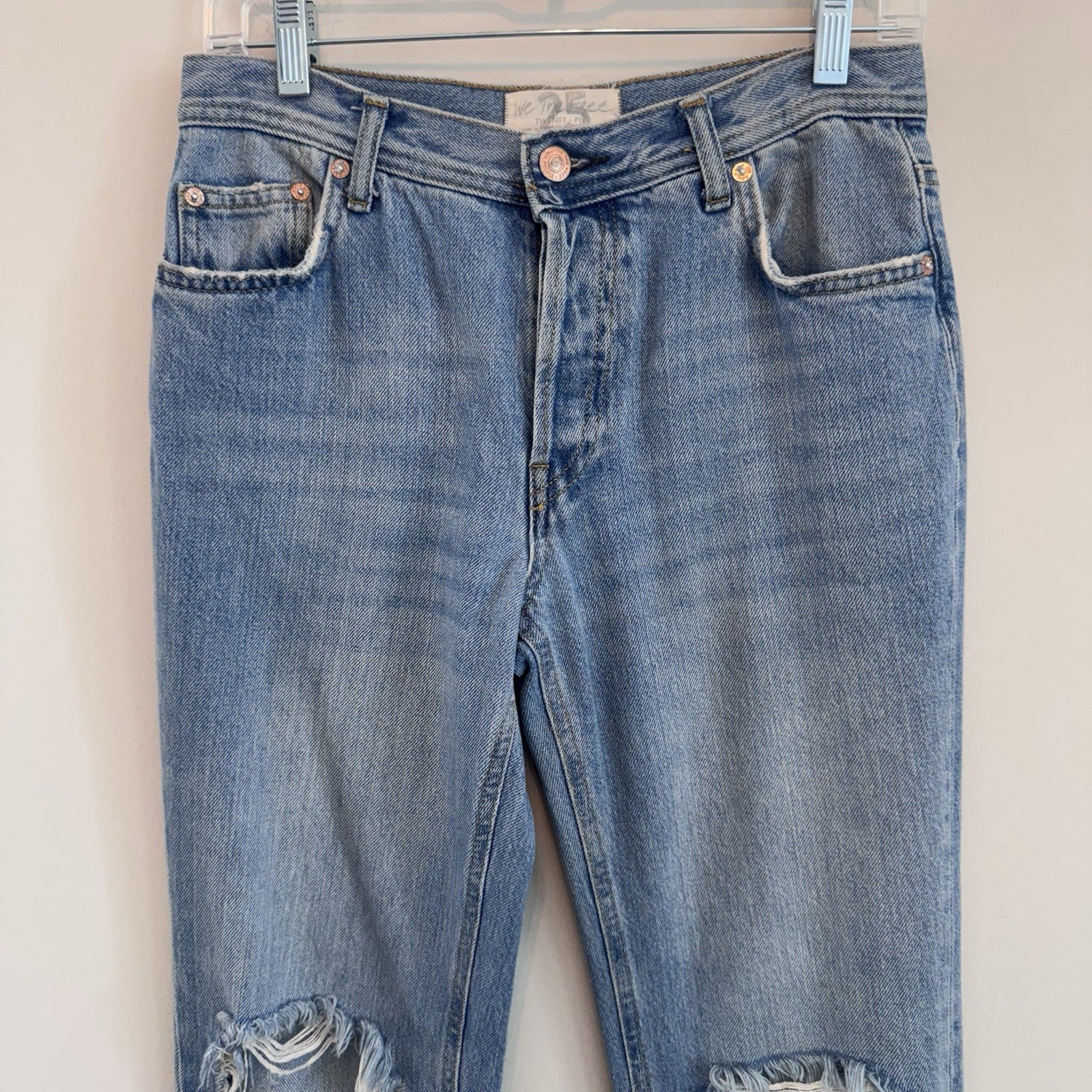 Free People We The Free Distressed Straight Leg Raw Hem Ankle Jeans 25