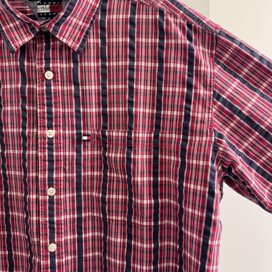 Vintage Tommy Jeans Red Plaid Shirt XL 2002 Mauritius Short Sleeve