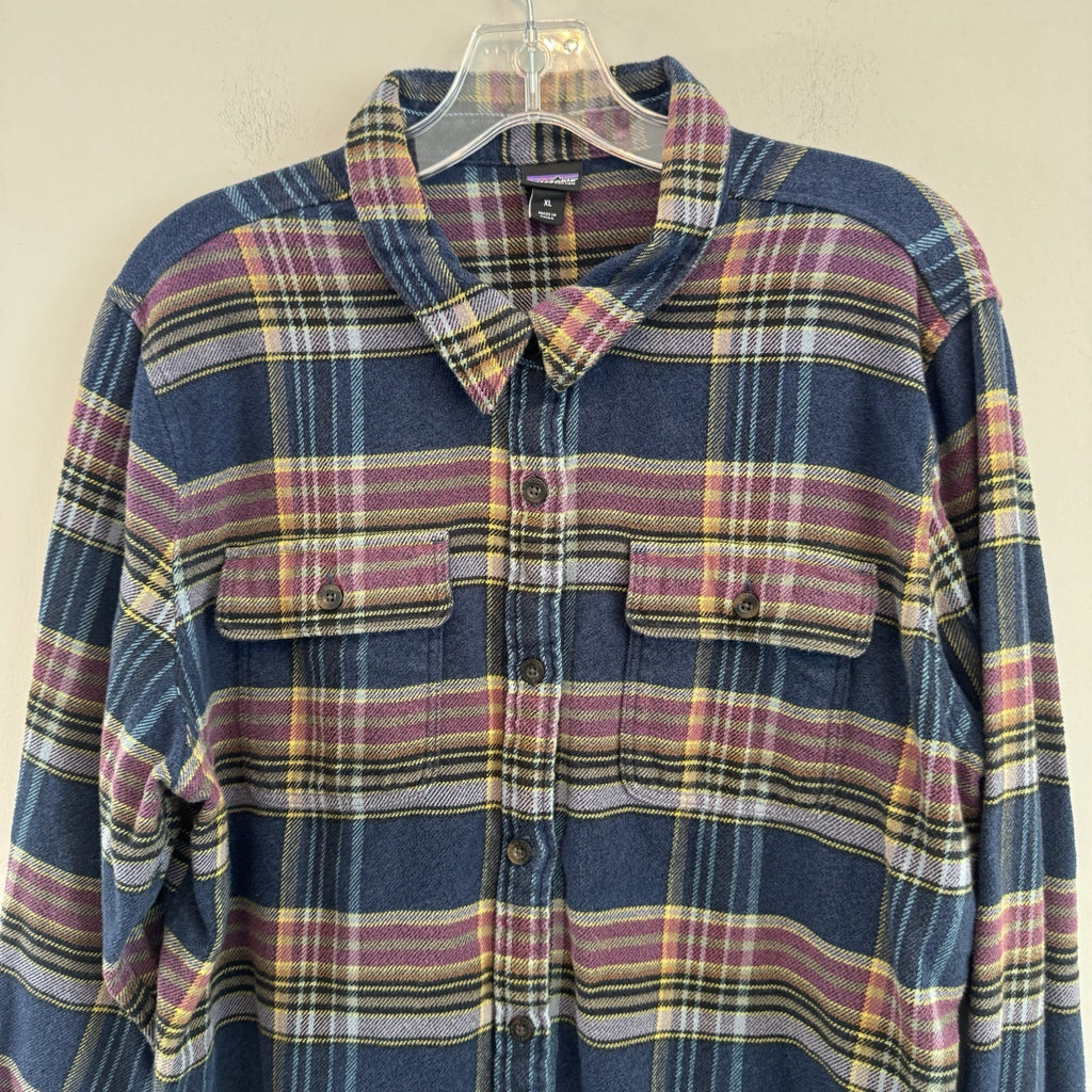 Patagonia Organic Cotton Flannel Shirt Mens XL Blue Plaid Button Up