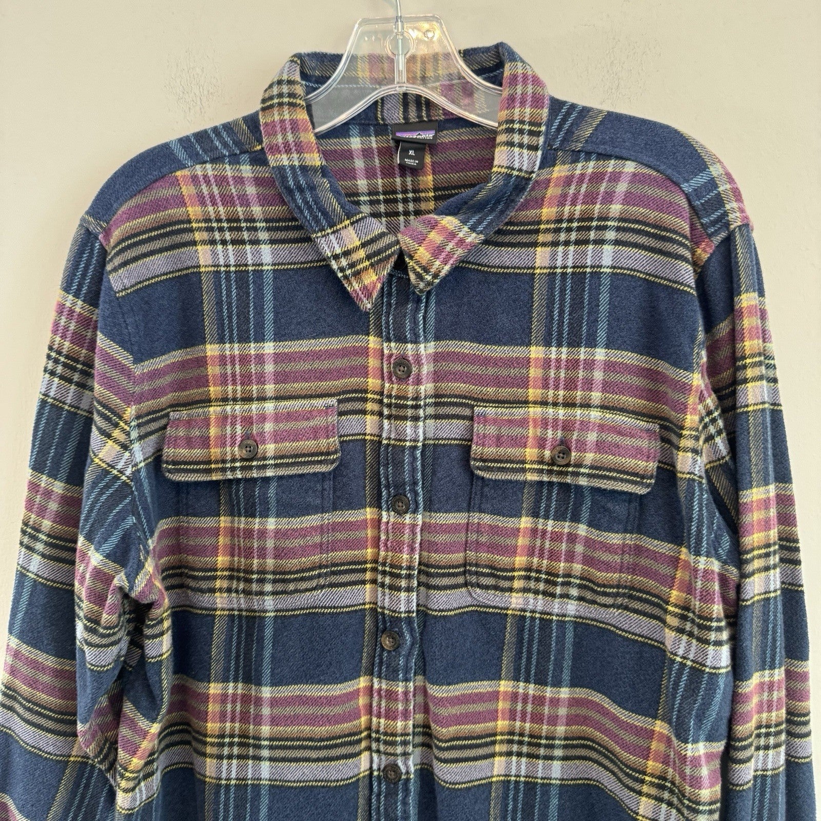 Patagonia Organic Cotton Flannel Shirt Mens XL Blue Plaid Button Up