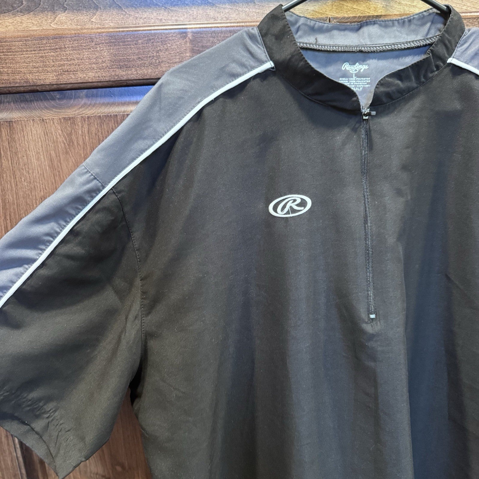 Rawlings Quarter-Zip Pullover Windshirt – Adult Large Black/Gray Athletic