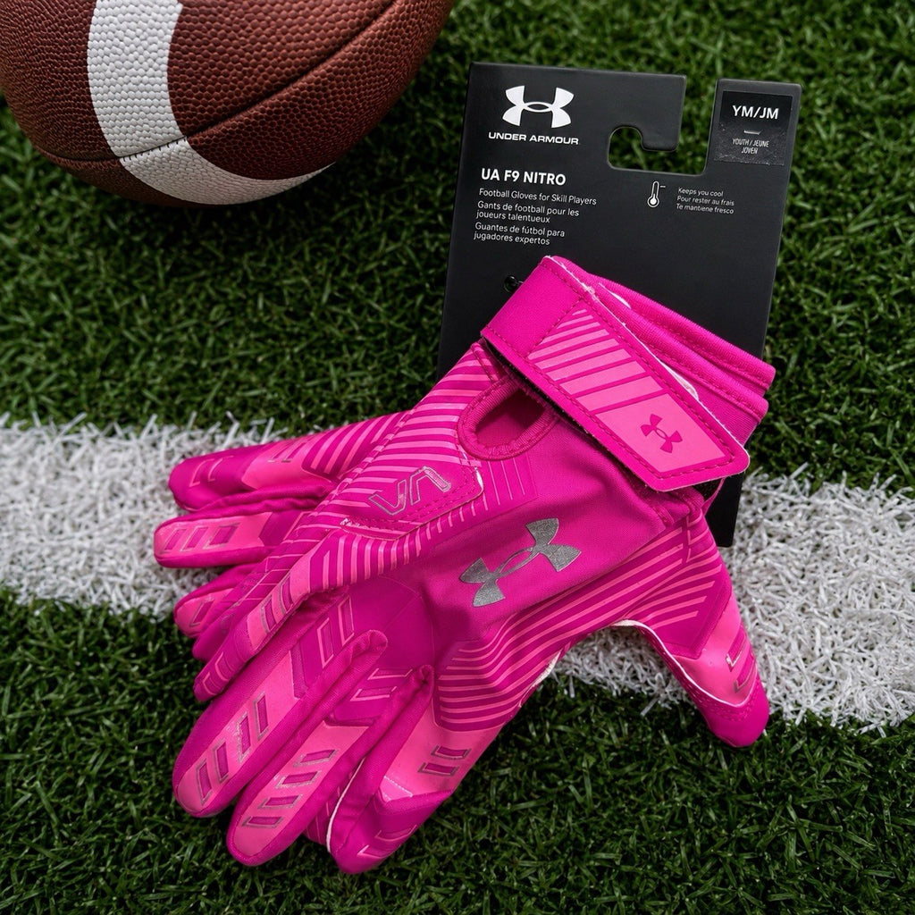 Under Armour UA F9 Nitro Football Gloves Youth Large Pink New With Tags