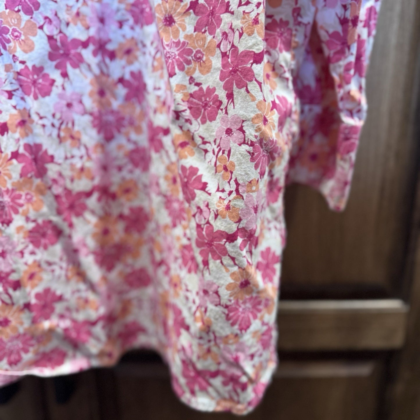 Kim Rogers Woman 2X Floral Button-Up Shirt Pink Orange White Cotton