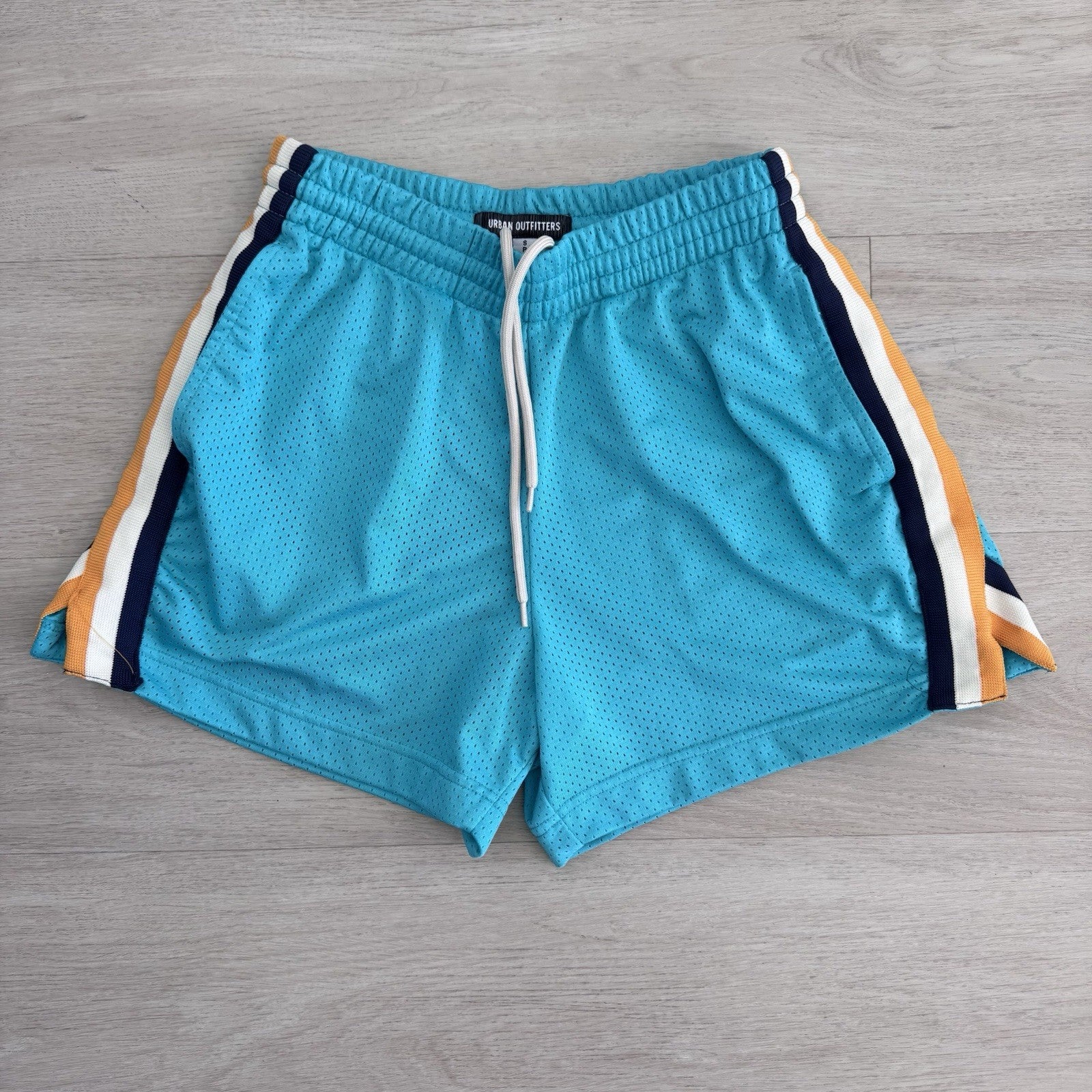 Urban Outfitters Mesh Shorts Small Teal Drawstring Stripe Retro Athletic
