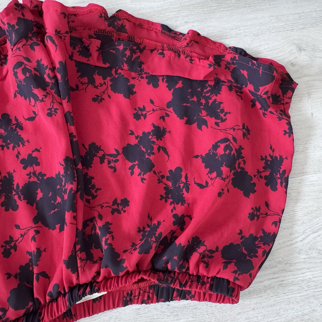 Peach Love Crimson Black Floral Shorts S Made USA NWT