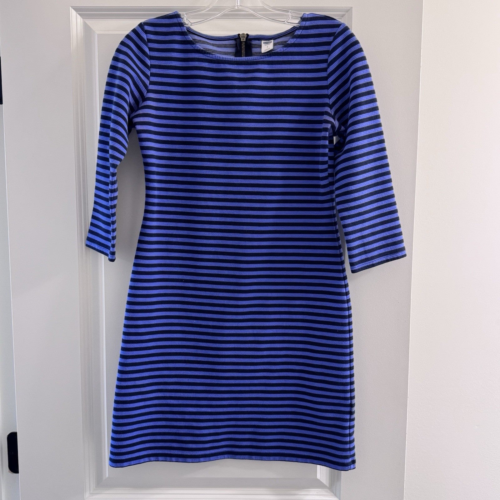 Old Navy Ponte Knit Striped Dress Small Petite Blue Black 3/4 Sleeve