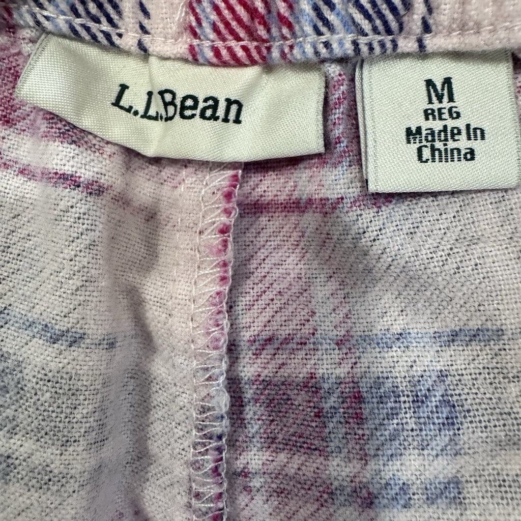 L.L. Bean Flannel Pajama Pants Pink Blue Plaid 100% Cotton Women's Medium Reg