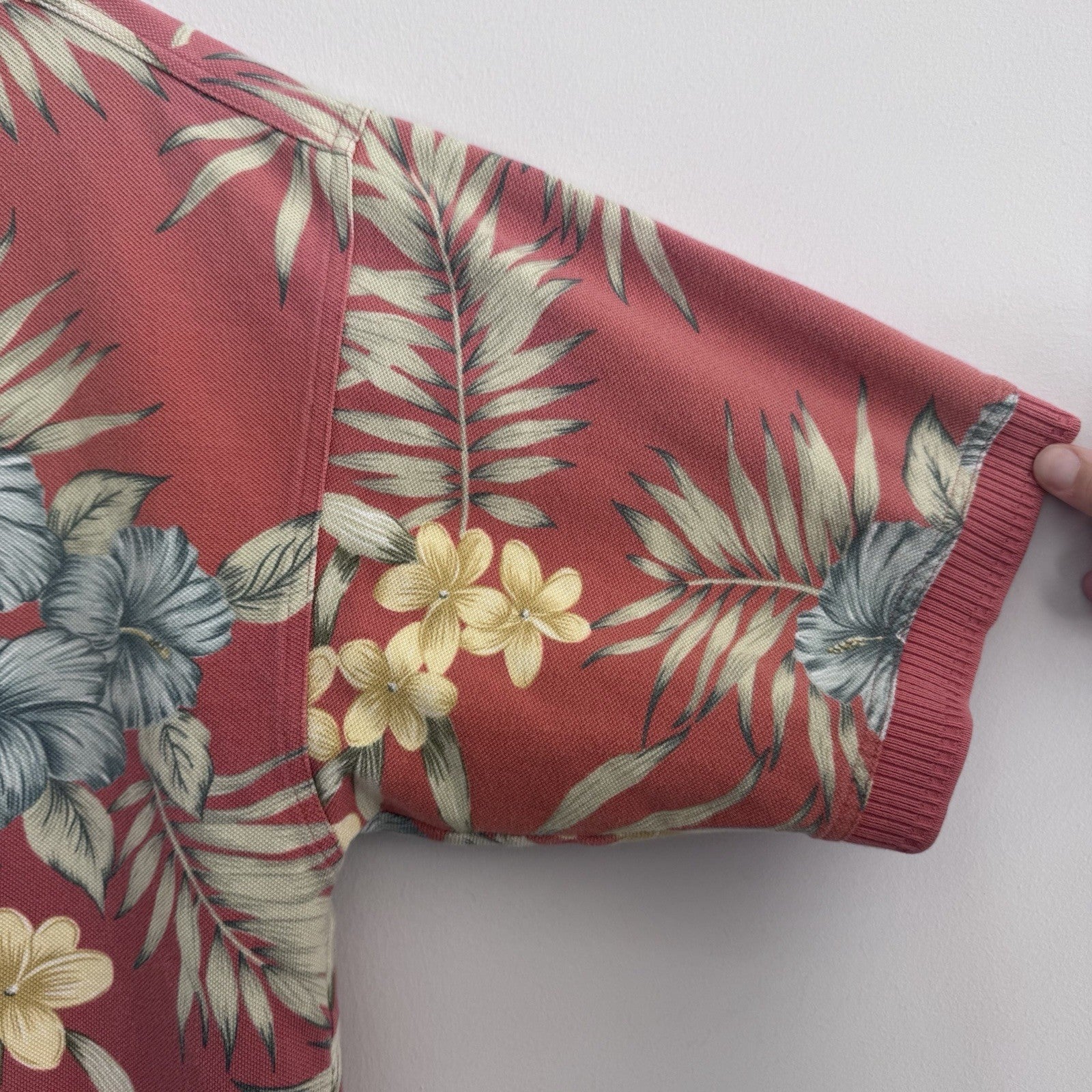 Vintage Tommy Bahama Polo Shirt M Pink Floral 100% Cotton Y2K