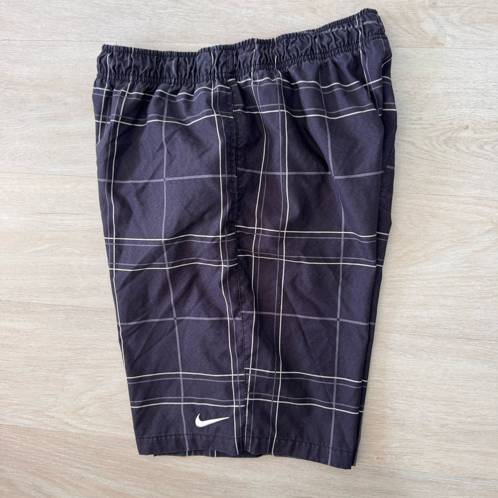 Nike Men’s Large Black White Plaid Check Lined Swim Trunks Board Shorts L