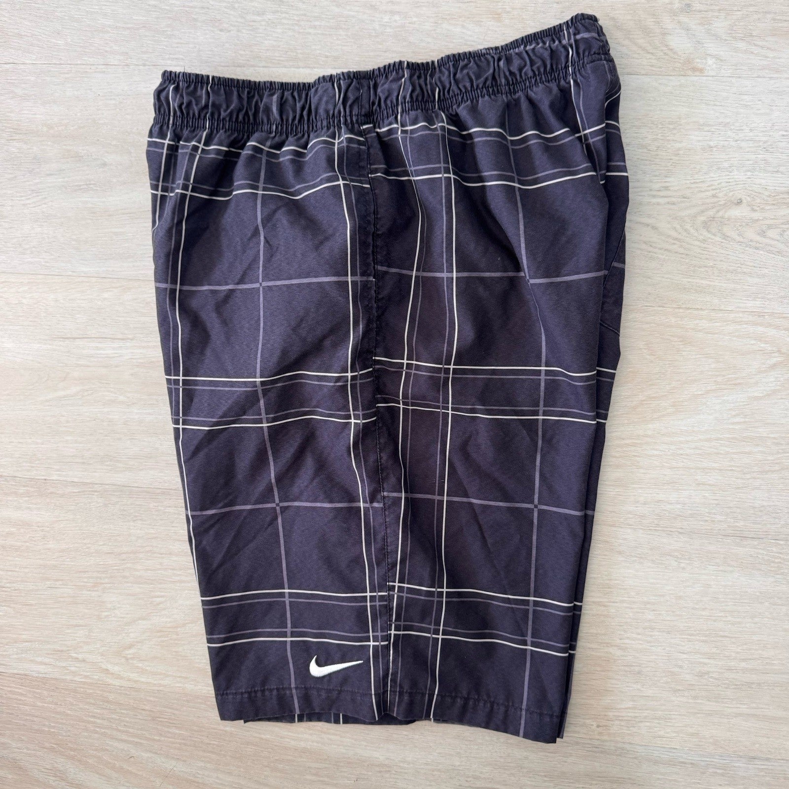 Nike Men’s Large Black White Plaid Check Lined Swim Trunks Board Shorts L