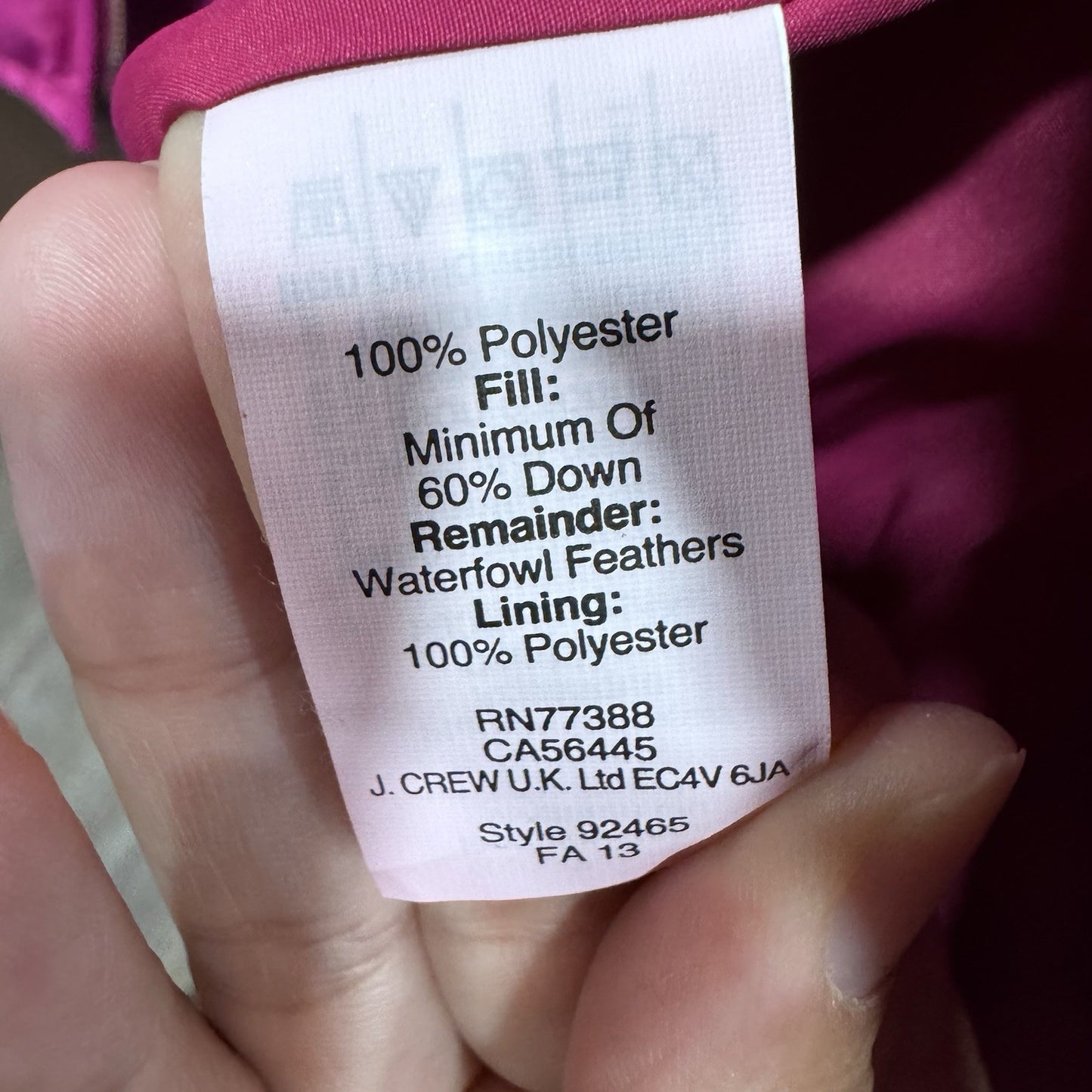 J CREW Factory Down Quilted Puffer Vest Jacket Womens XS X-Small 0 2 Winter Pink