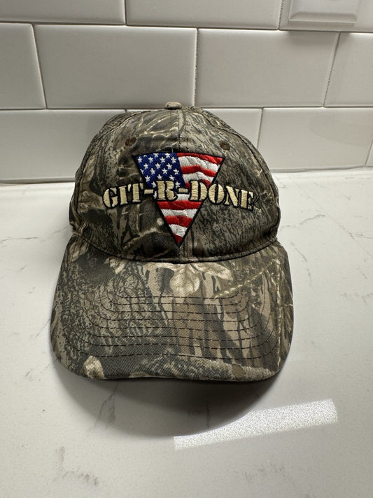 Vintage LARRY THE CABLE GUY GIT-R-DONE Camouflage Adjustable USA American Flag