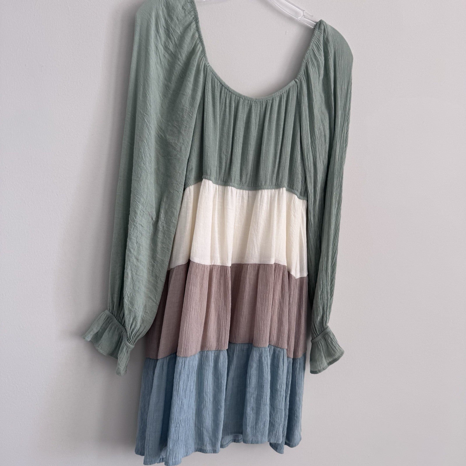 Blu Pepper Colorblock Tiered Mini Dress Large Long Sleeve Boho