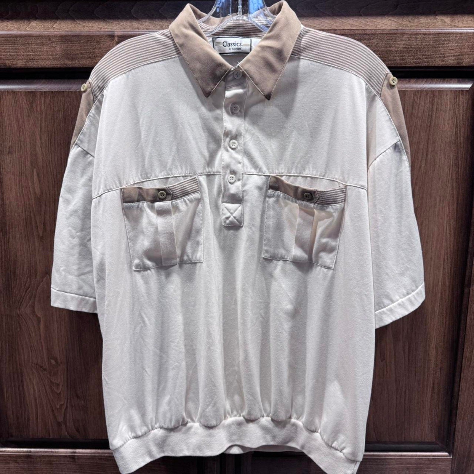 Classics by Palmland Vintage 90s Streetwear Collared Cream Tan polo Size XL