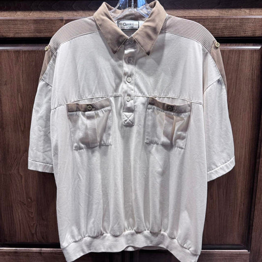 Classics by Palmland Vintage 90s Streetwear Collared Cream Tan polo Size XL