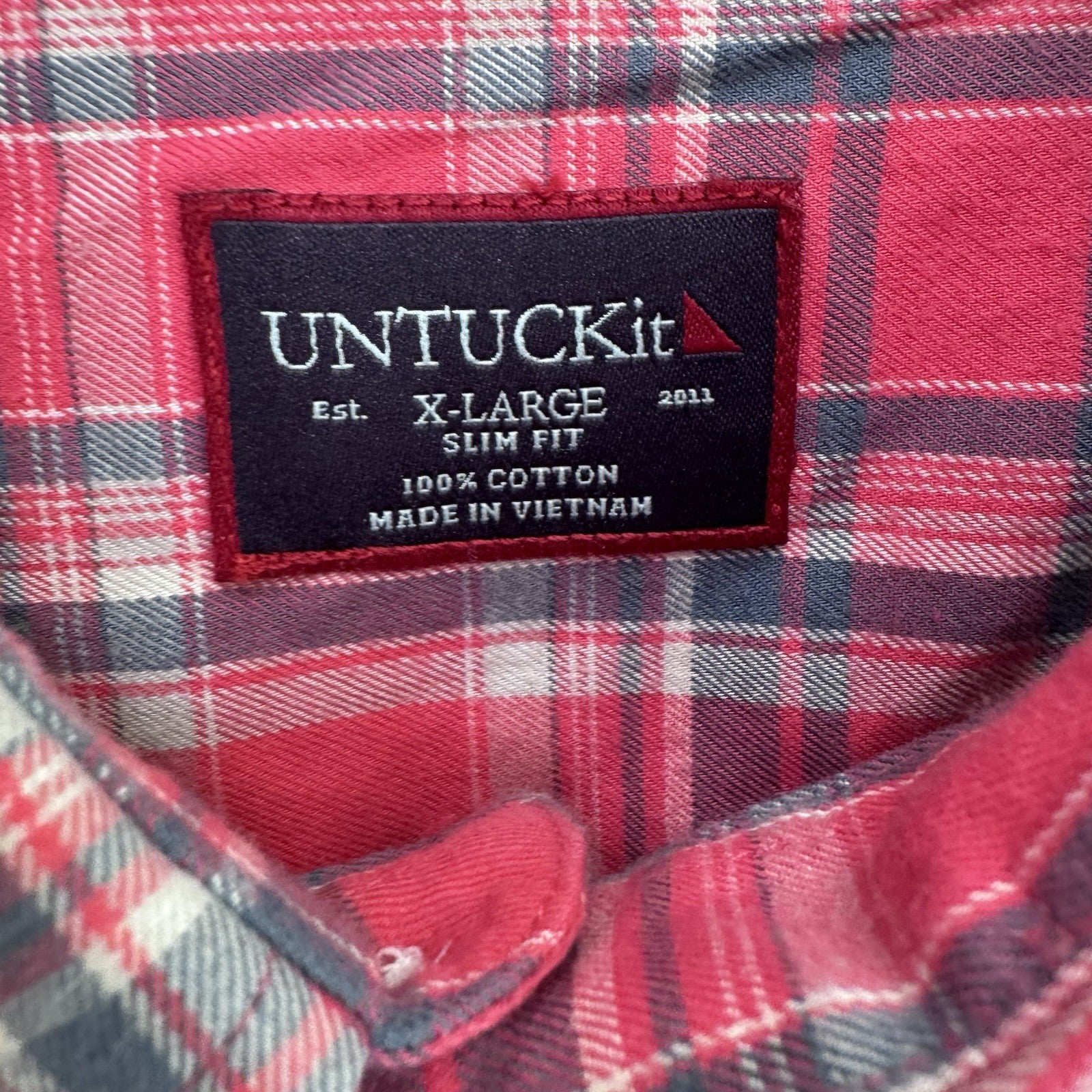 UNTUCKit Men’s XL Slim Fit Plaid Button Down Shirt Red Gray Cotton