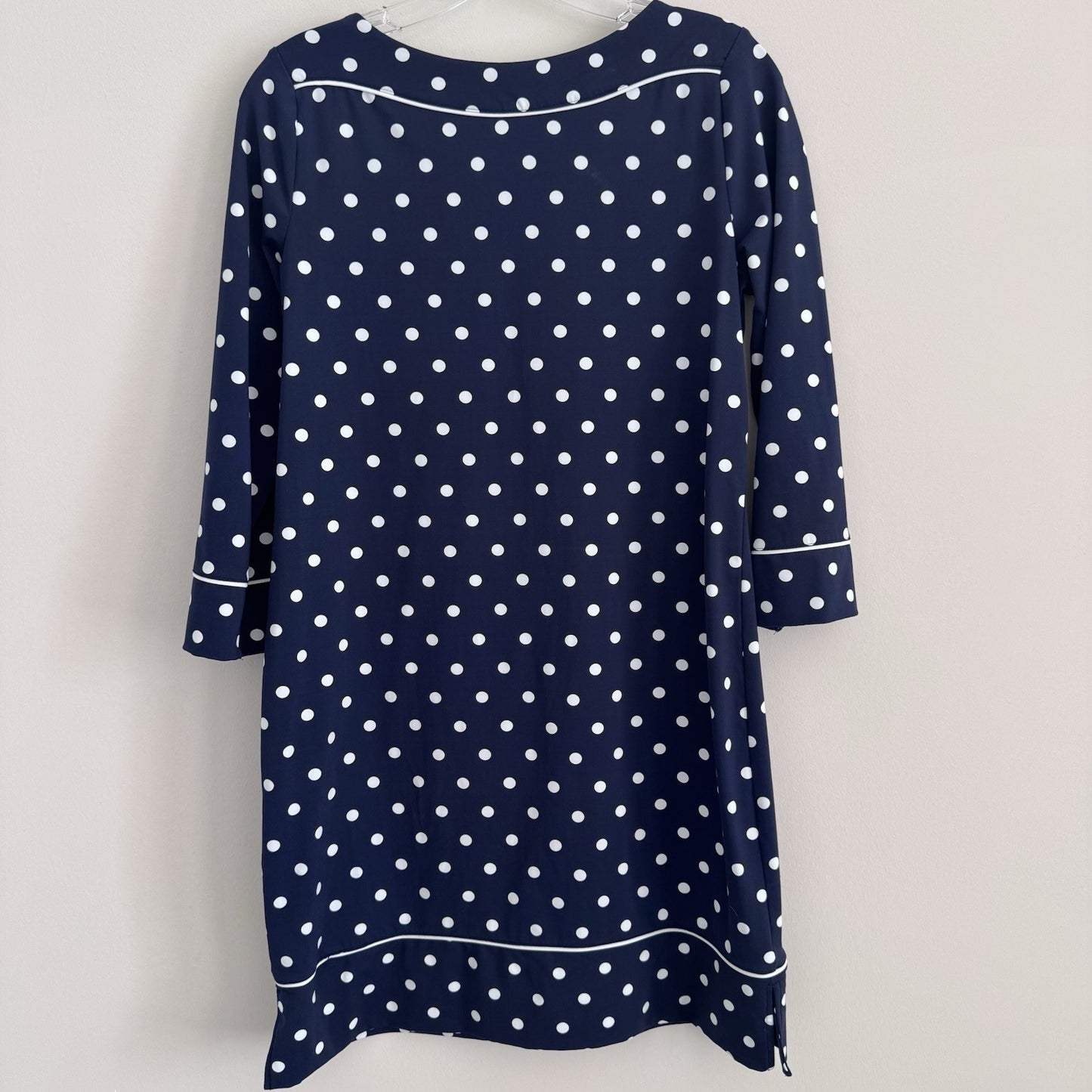 Lands End Dress Womens Sz Small Blue White Polka Dot Pullover 3/4 Sleeve Casual