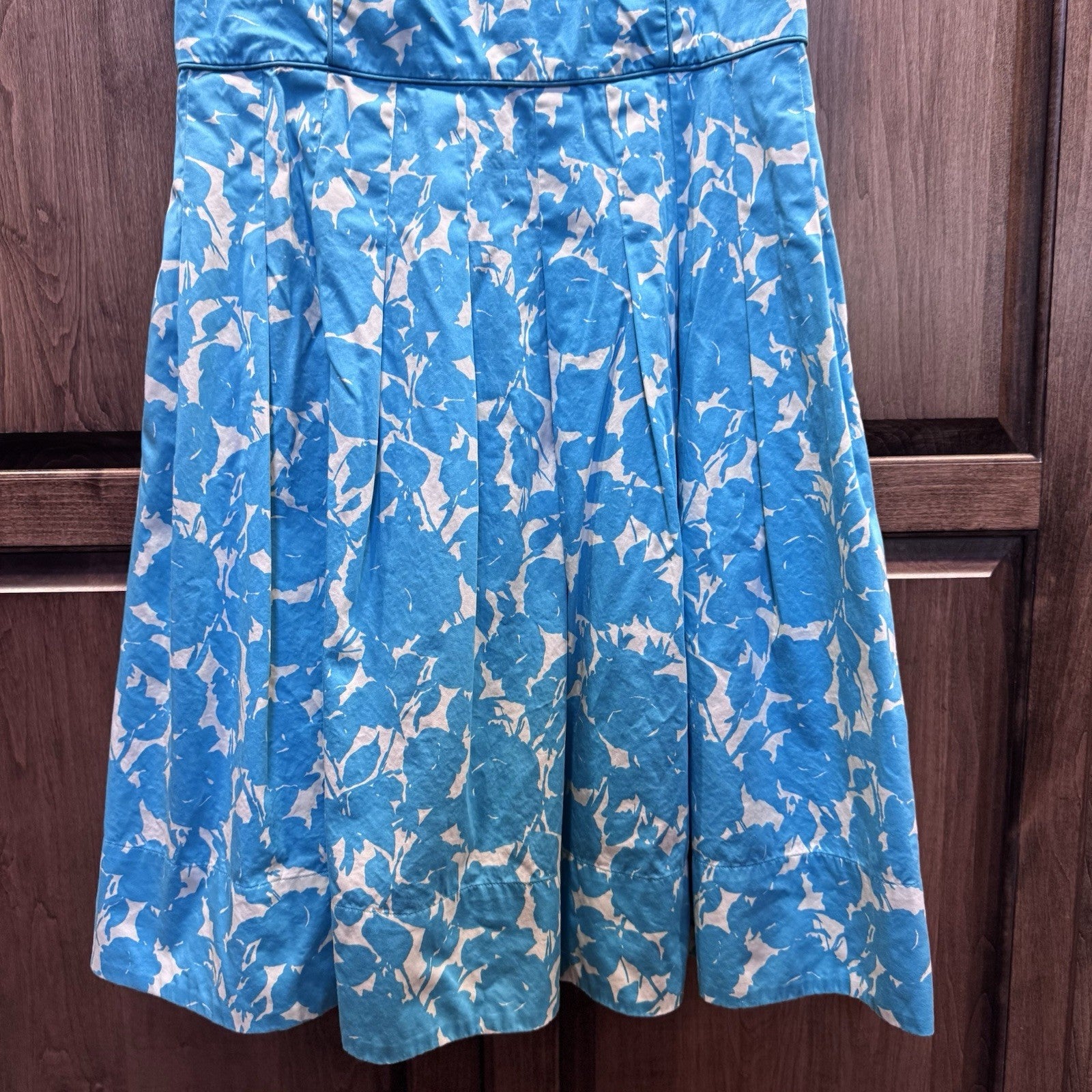 Talbots Womens Size 14 Sleeveless Aqua Blue White Floral Fit and Flare Dress