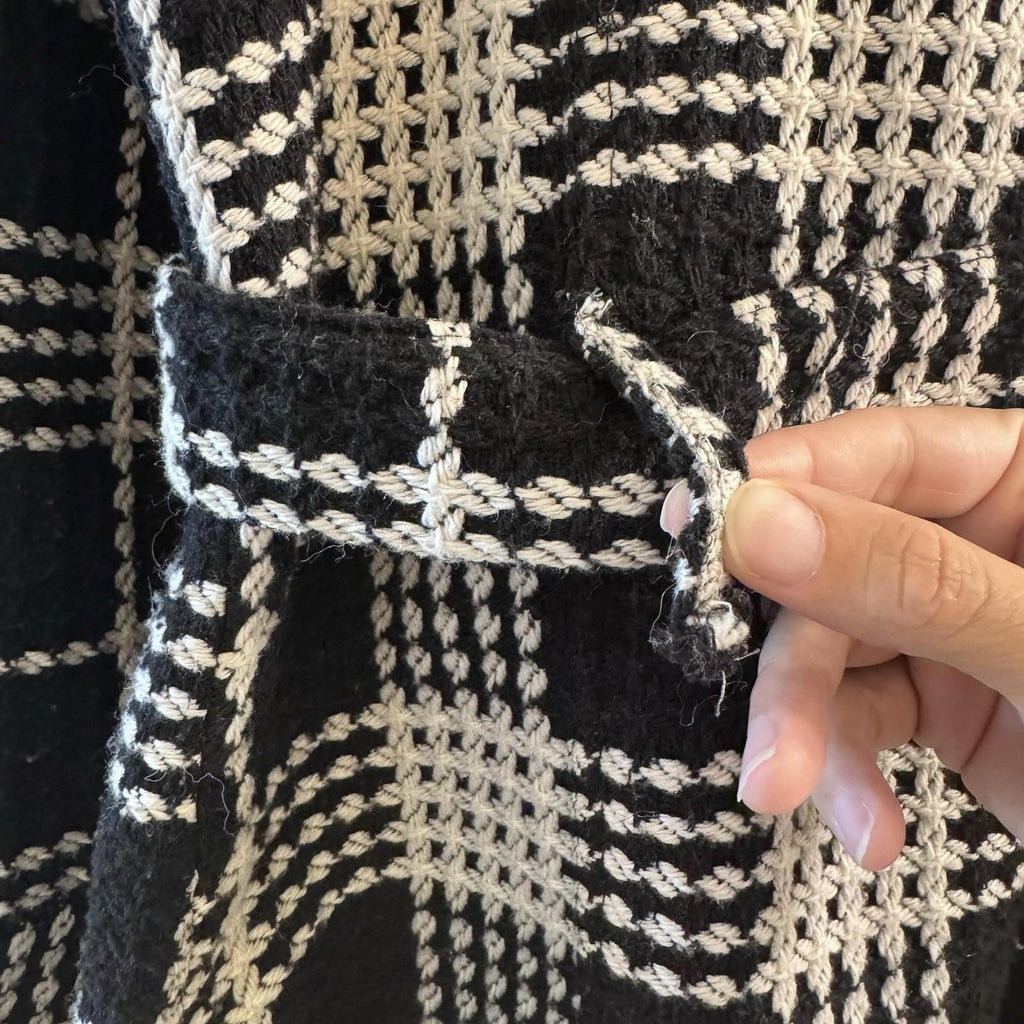Y2K Body Central Plaid Wool Blend Coat Jacket L Black White Belted Vintage Loop