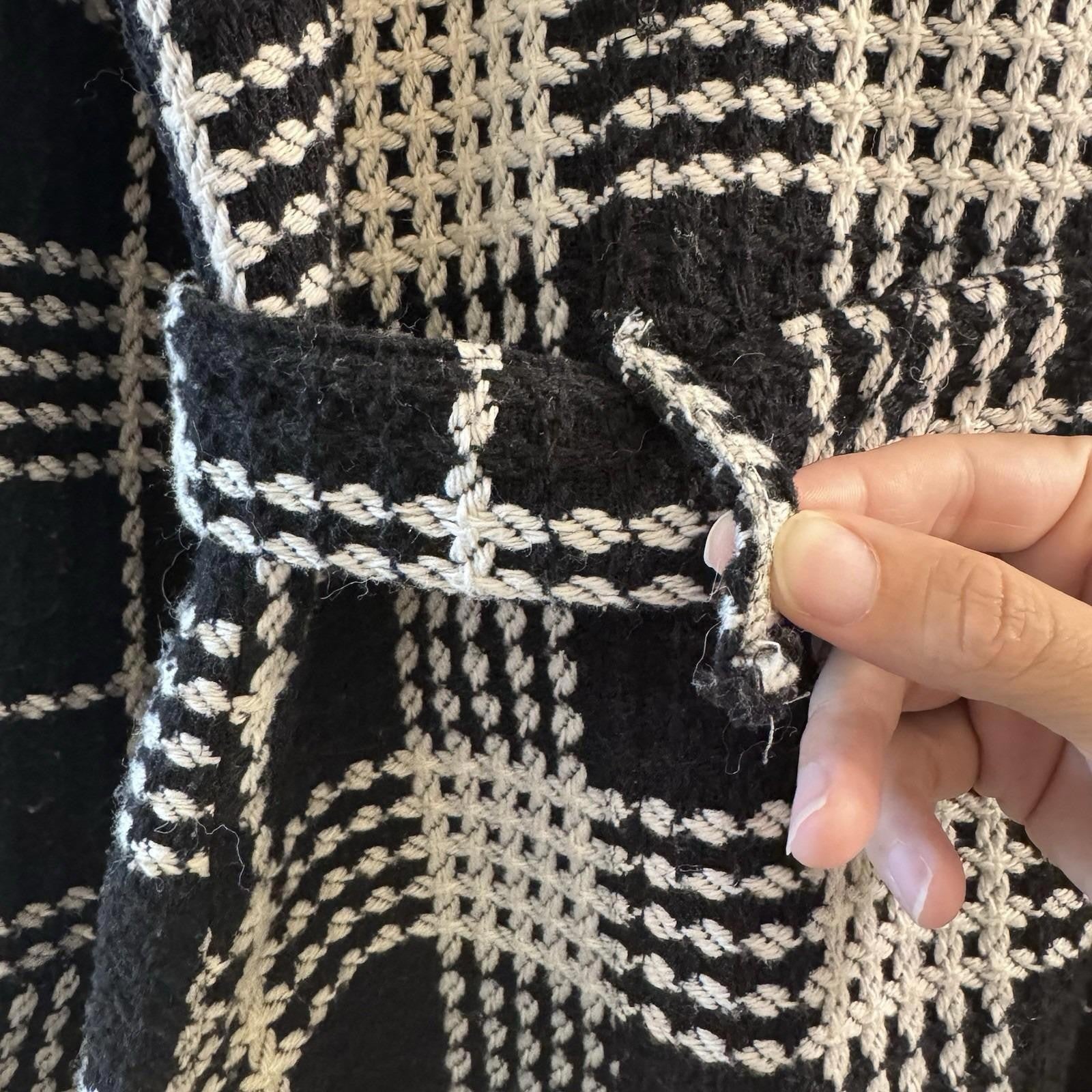 Y2K Body Central Plaid Wool Blend Coat Jacket L Black White Belted Vintage Loop