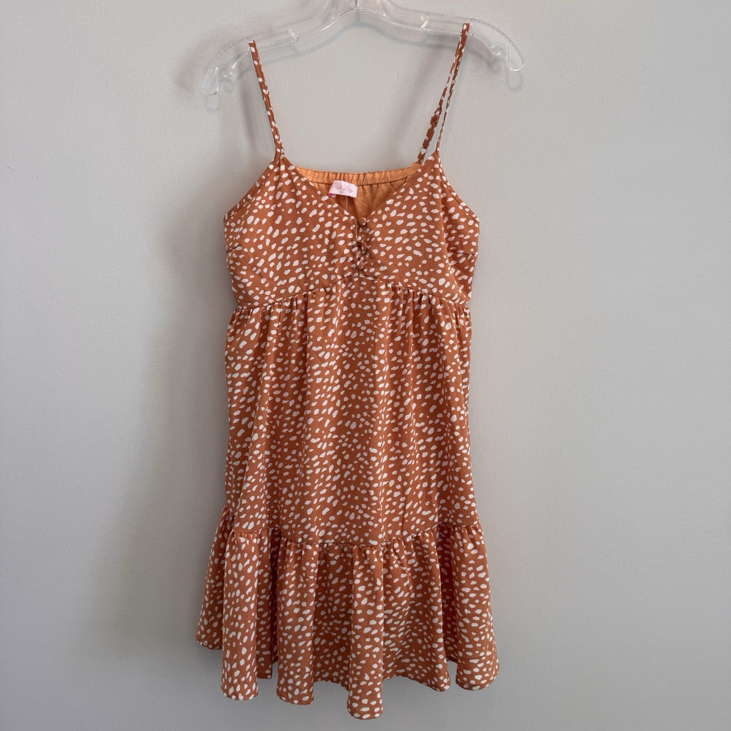 Pink Lily Boutique Babydoll Mini Dress M Orange Dalmatian Tiered NWOT