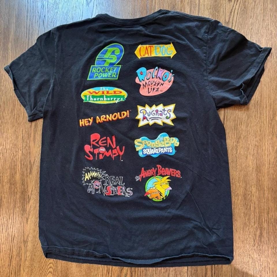 Y2K Nickelodeon Cartoon Collage Tee – Large – 90s/00s Nostalgia Vibes