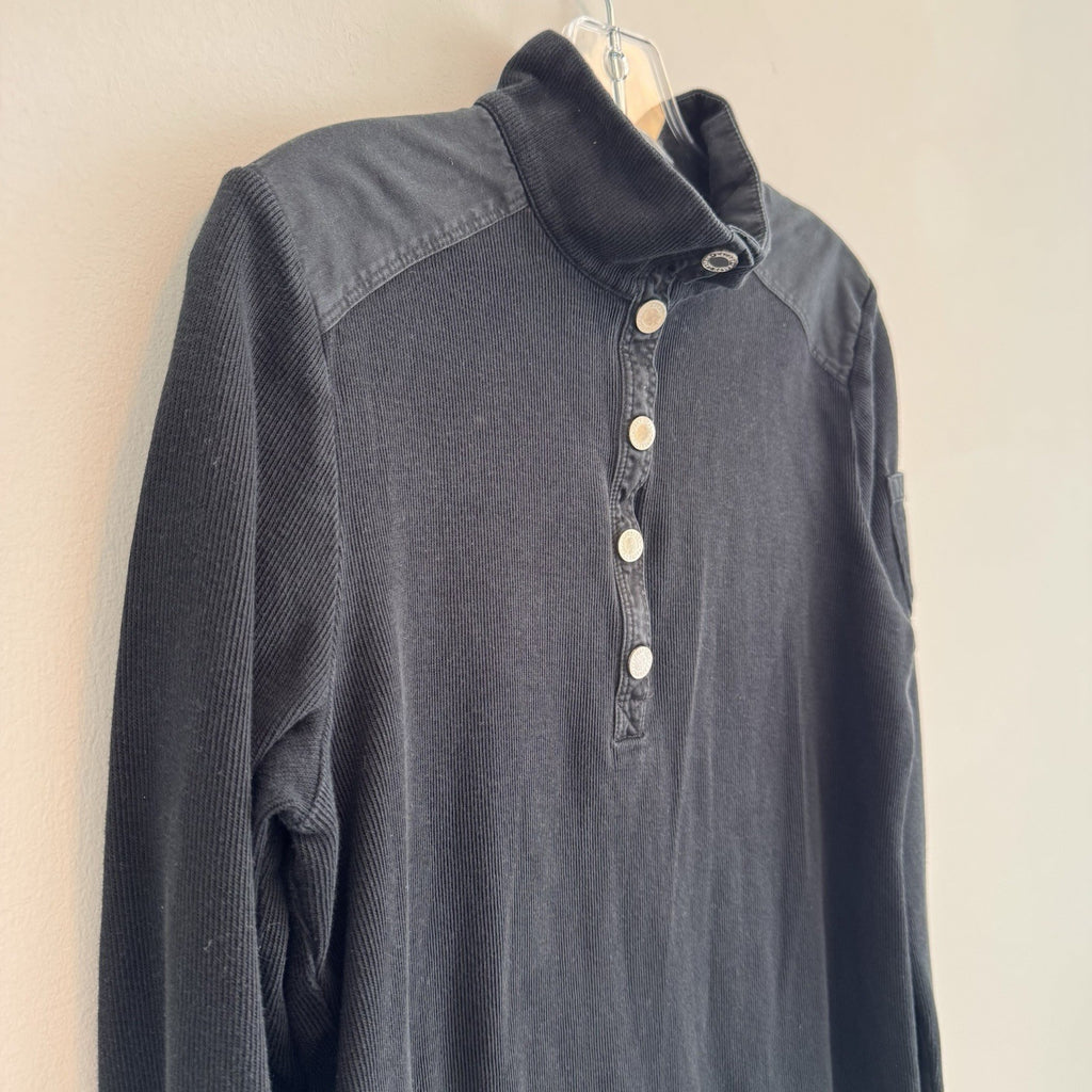 Lauren Ralph Lauren Ribbed Henley Sweater L Black RLL Logo Snap Top  Women’s 