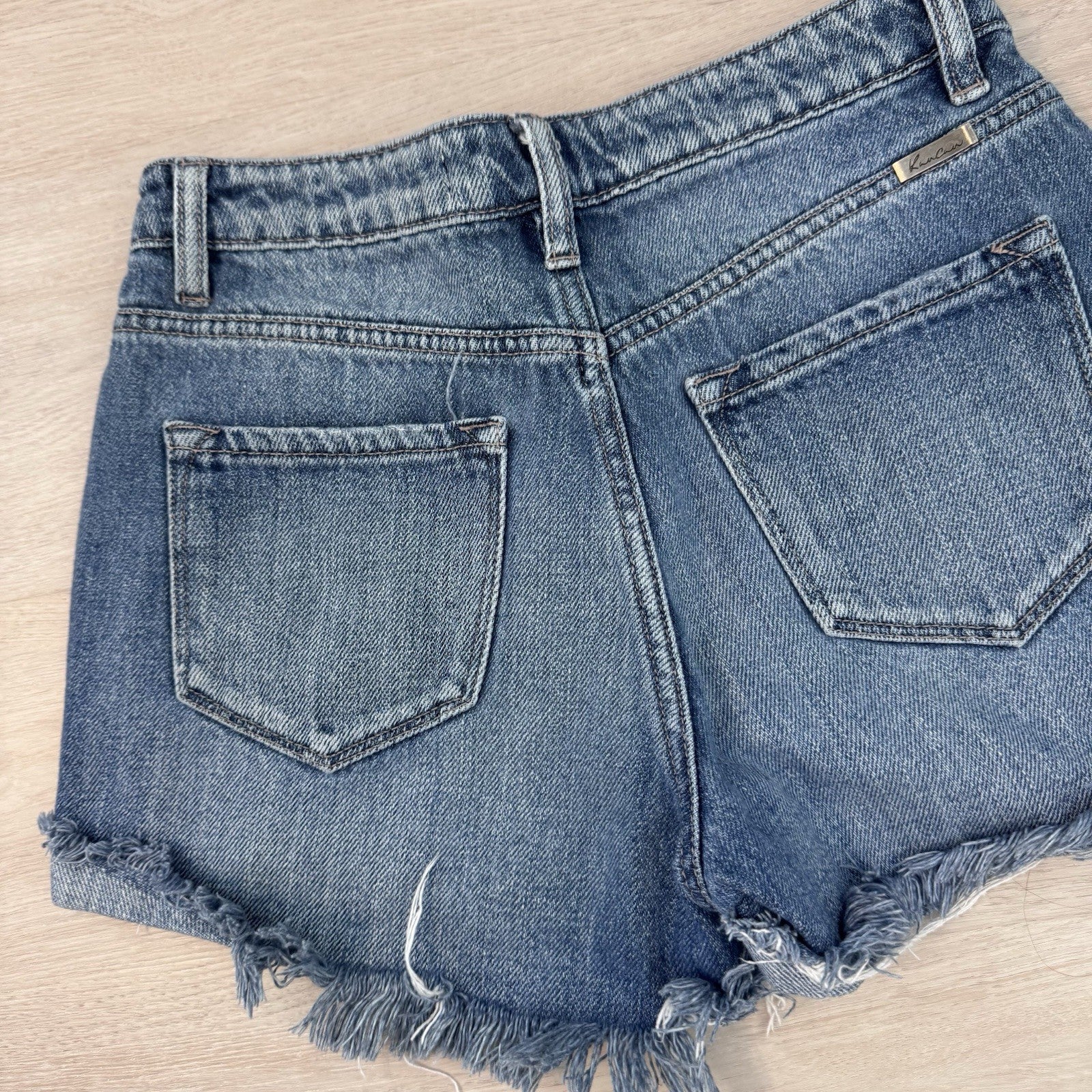 KanCan Distressed Denim Shorts Women’s Small Button Fly Raw Hem Festival