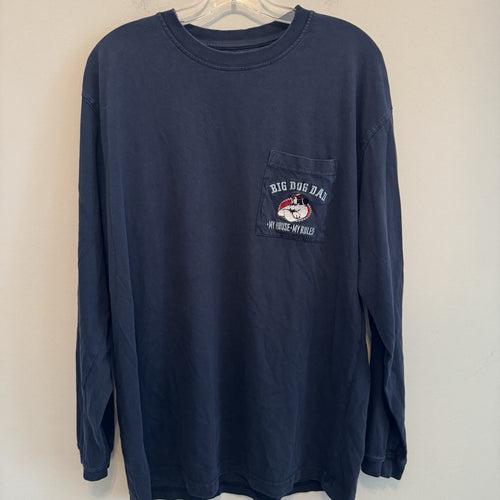 Big Dog Dad “My House My Rules” Pocket Long Sleeve Shirt Large Navy Blue Y2k Vtg