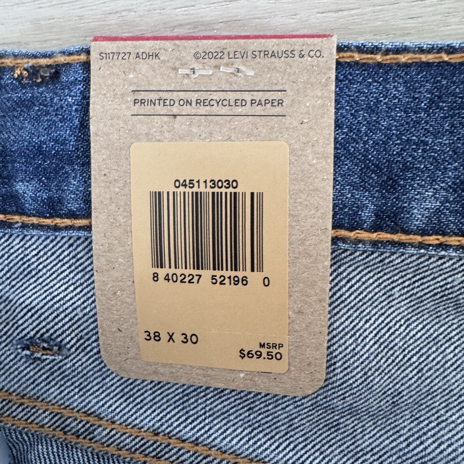 Levis 511 Slim Jeans 38x30 Eco Ease Blue Denim NWT