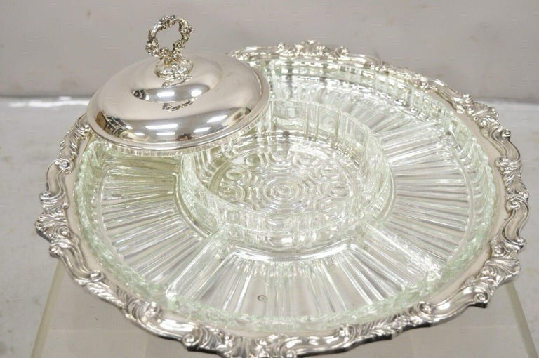 Vintage Sheridan Silver Plated Lazy Susan Revolving Serving Party Platter Tray