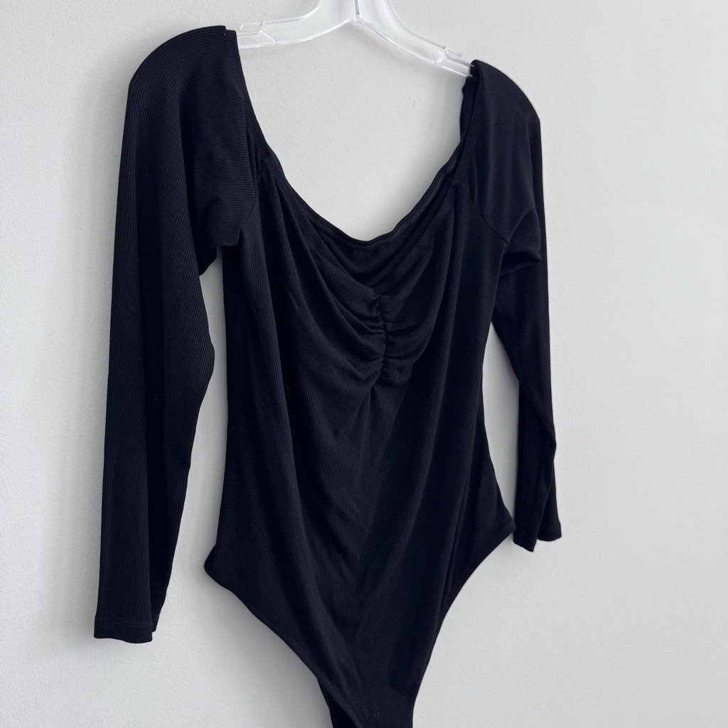 Shein Curve Bodysuit Womens 2xl Black Long Sleeve Blouse Round Neck Stretch