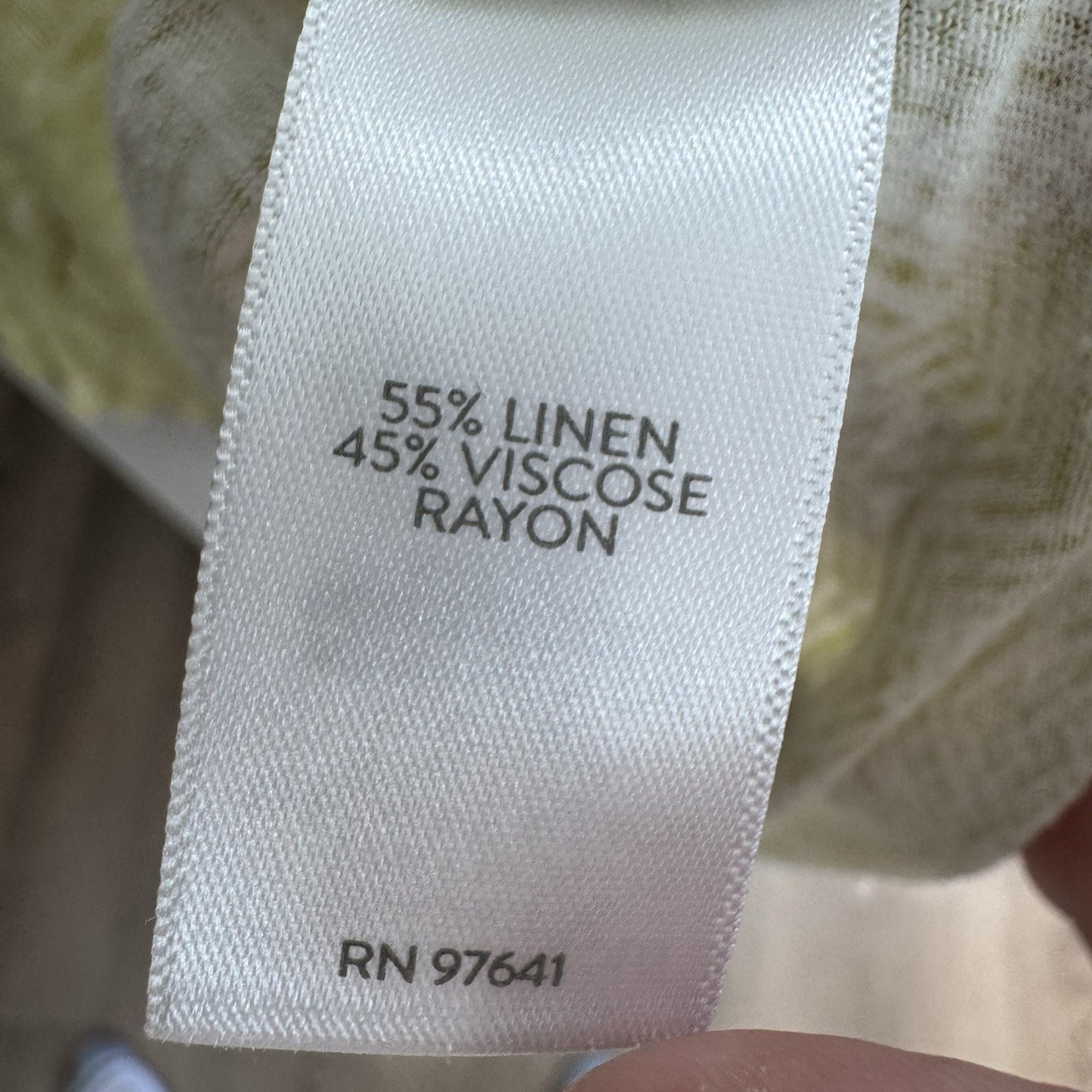 J.Jill Linen Blend Top L Petite Green White Geometric Print 3/4 Sleeve