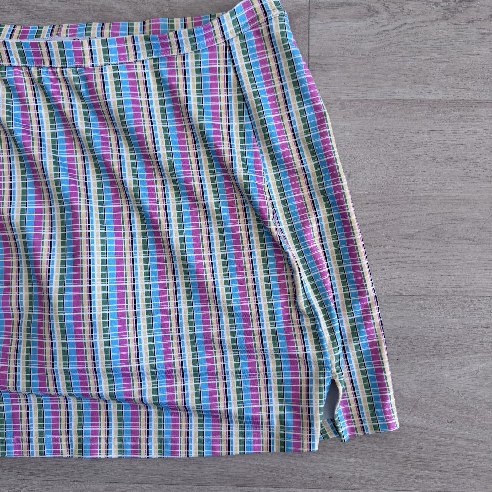 Cindy Ricci Colorful Plaid Skort Skirt Shorts Size M Stretch Golf Tennis