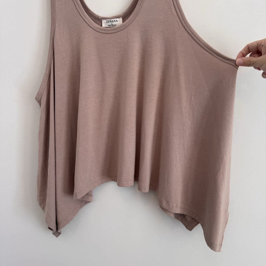 Zenana Flowy Tank Top L Mauve Pink Asymmetrical Boho Tunic Boutique NWT Women’s