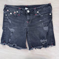 True Religion Y2K Cut Off Shorts 30 Black Red Stitch Flap Women’s