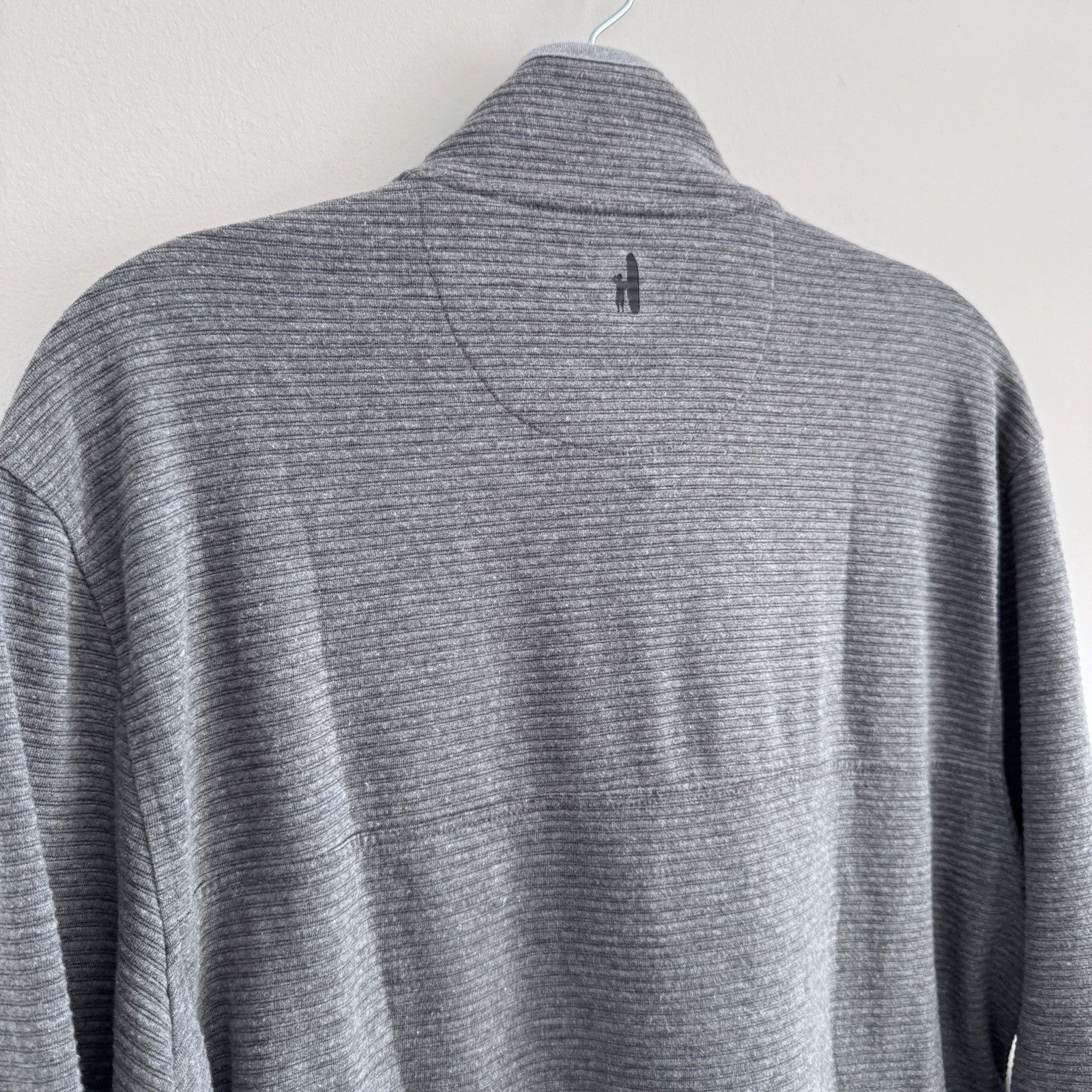 Johnnie-O Mens M Gray Ribbed Henley Pullover Snap Collar Stretch