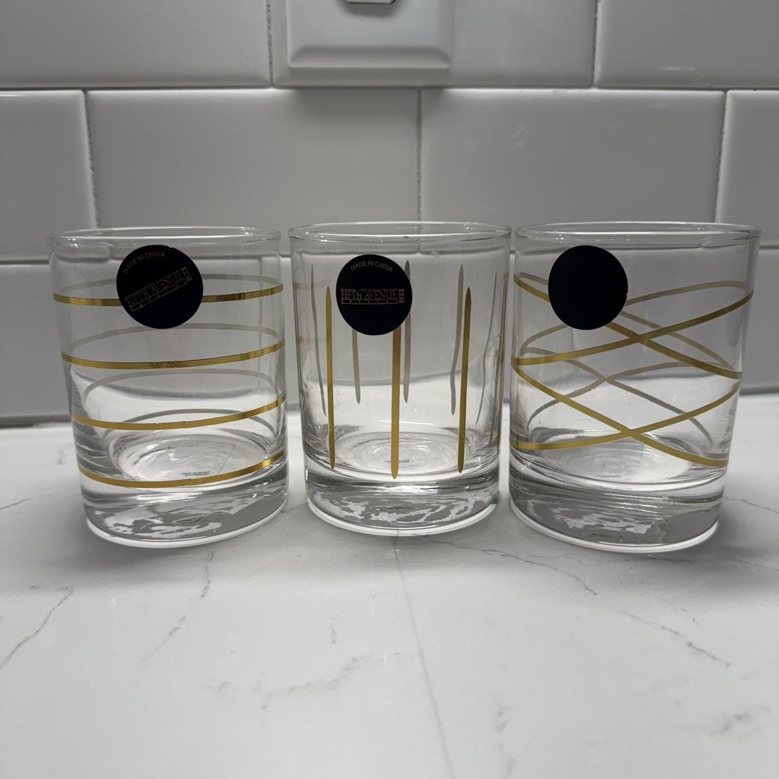 Fifth Avenue Set Of 3 Weston Gold Old-Fashioned Crystal 4" Lowball Glasses
