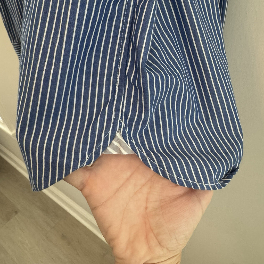 American Eagle XL Blue Stripe Button Up Shirt White Collar Vintage Fit
