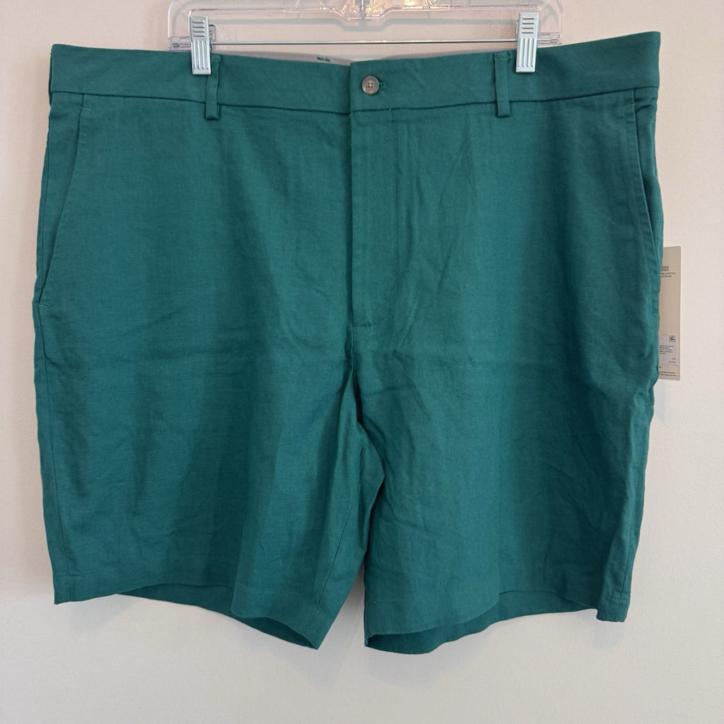 Walter Hagen Men's Clubhouse Linen Shorts W42 9" Inseam Flat Front Green NWT