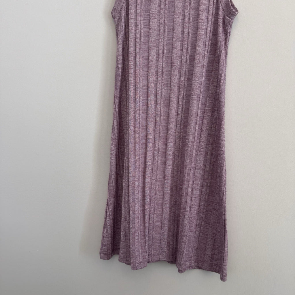 GAP Women's XS Amethyst Purple Ribbed Sleeveless Chevron Knit Midi Dress Heather
