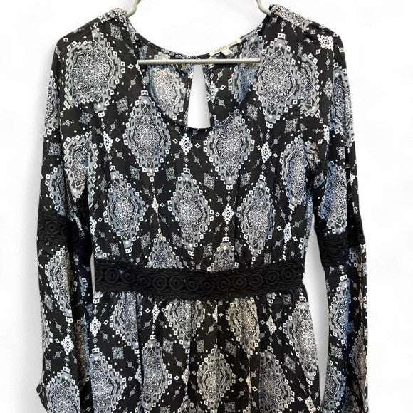 Charlotte Russe Boho Print Long Sleeve Mini Dress | M