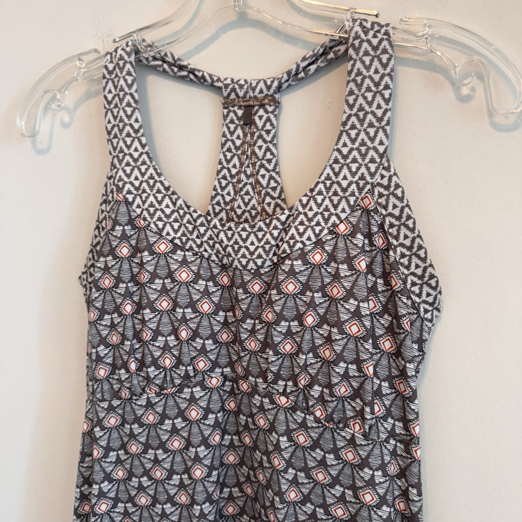 prAna Womens Small Gray Geometric Racerback Athletic Dress Built-in Shelf Bra