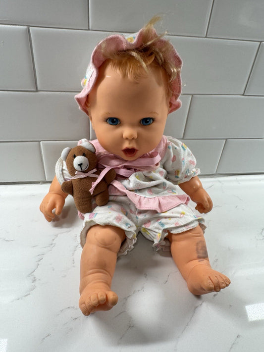 Vintage 1994 Gerber Nursery Baby Doll W/ Bear Rare Bonnet